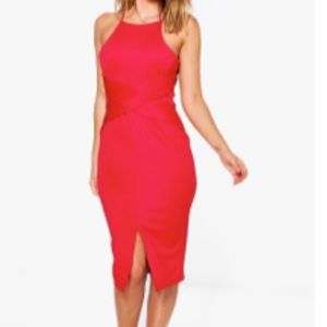 Boohoo red midi cocktail dress